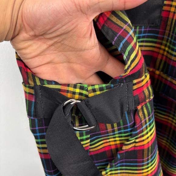 Hot Topic Rainbow Grid Colorful Plaid Utility Shortall Overalls - Picture 6 of 9